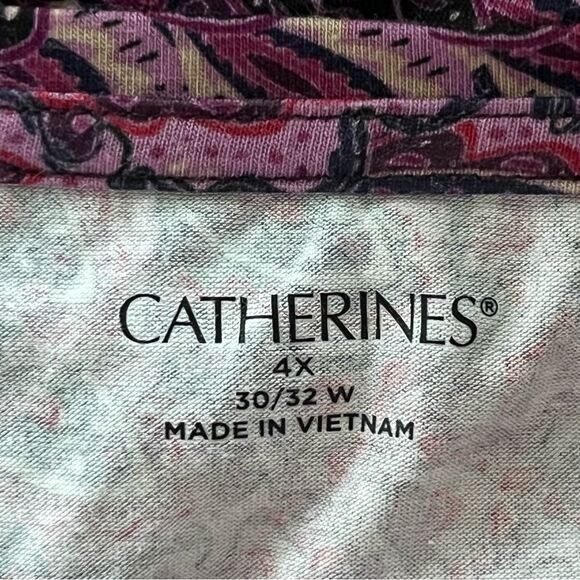 Catherines Top Women's Size 4X Pink and Purple Peacock Print Stretch Shirt - Picture 7 of 8